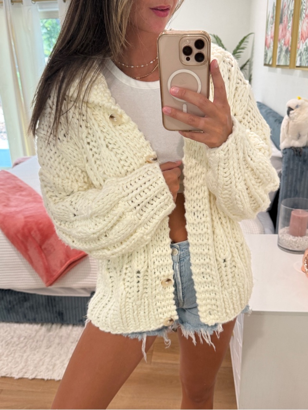 Altar'd State Ivory Chunky Button Front Cardigan